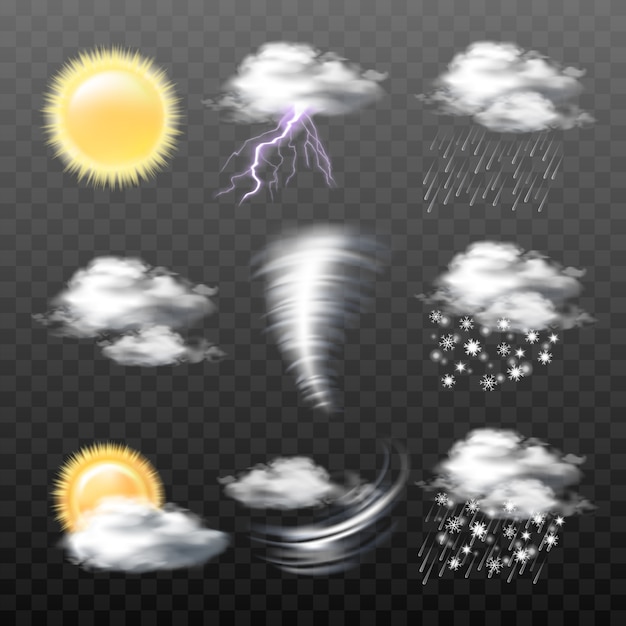 Conjunto de iconos vectoriales de tiempo realista aislado en fondo transparente
