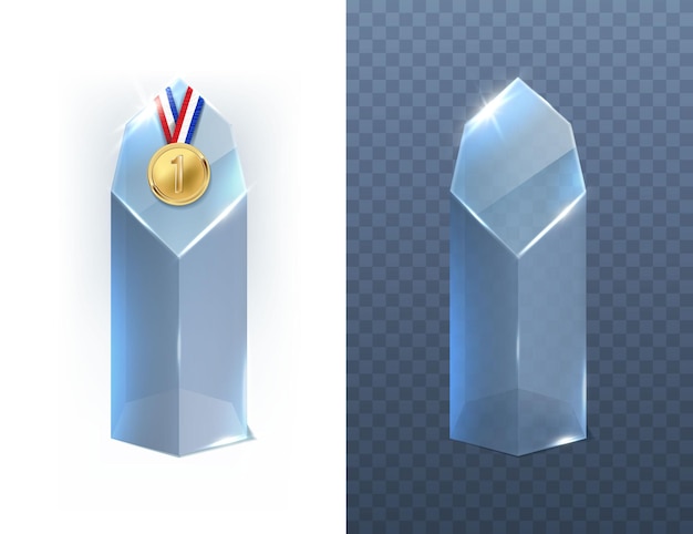 conjunto de iconos vectoriales Trofeo de cristal con o sin medalla de oro