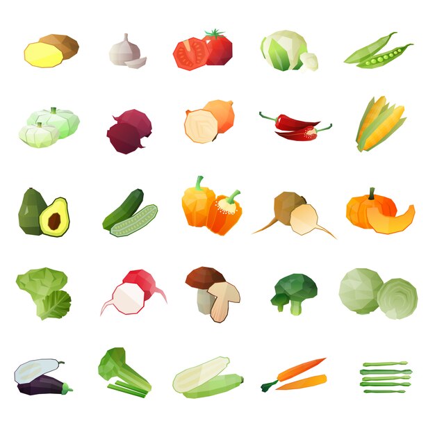 Conjunto de iconos de verduras poligonales