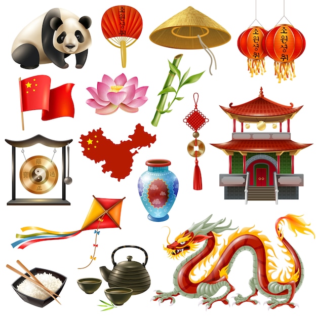 Conjunto de iconos de viaje de China