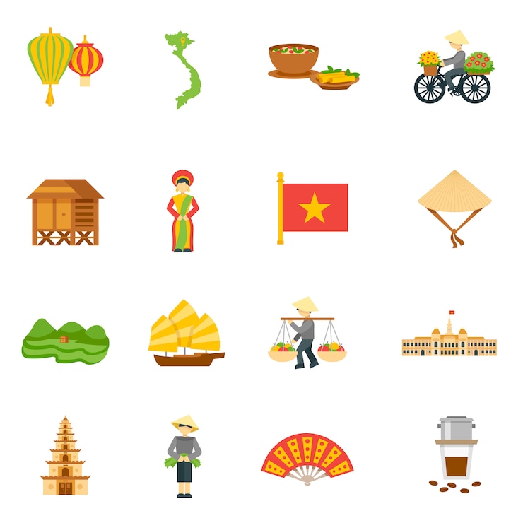 Vector gratuito conjunto de iconos de vietnam