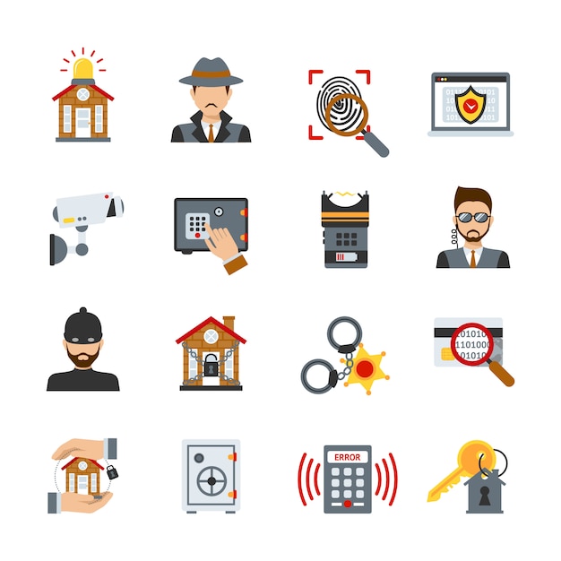 Vector gratuito conjunto de iconos de vigilancia y seguridad