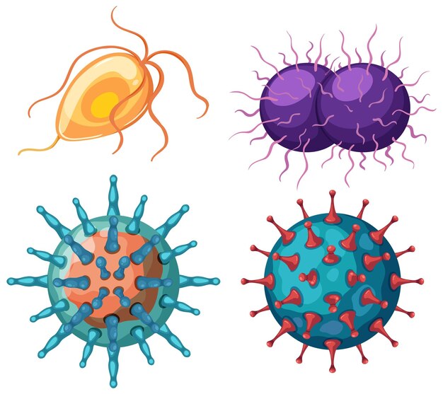 Conjunto de iconos de virus y bacterias