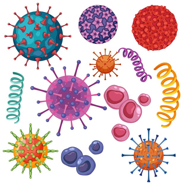 Conjunto de iconos de virus y bacterias