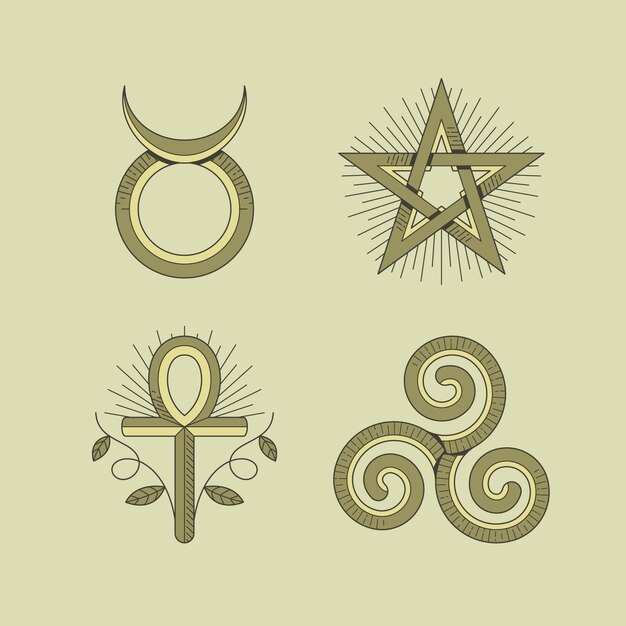Conjunto de iconos wiccanos dibujados a mano