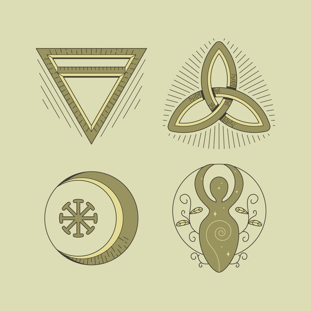 Conjunto de iconos wiccanos dibujados a mano