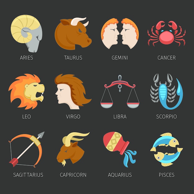 Conjunto de iconos del zodiaco