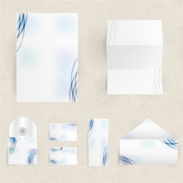Vector gratuito conjunto de identidad corporativa en blanco de sobres, tarjetas y papel