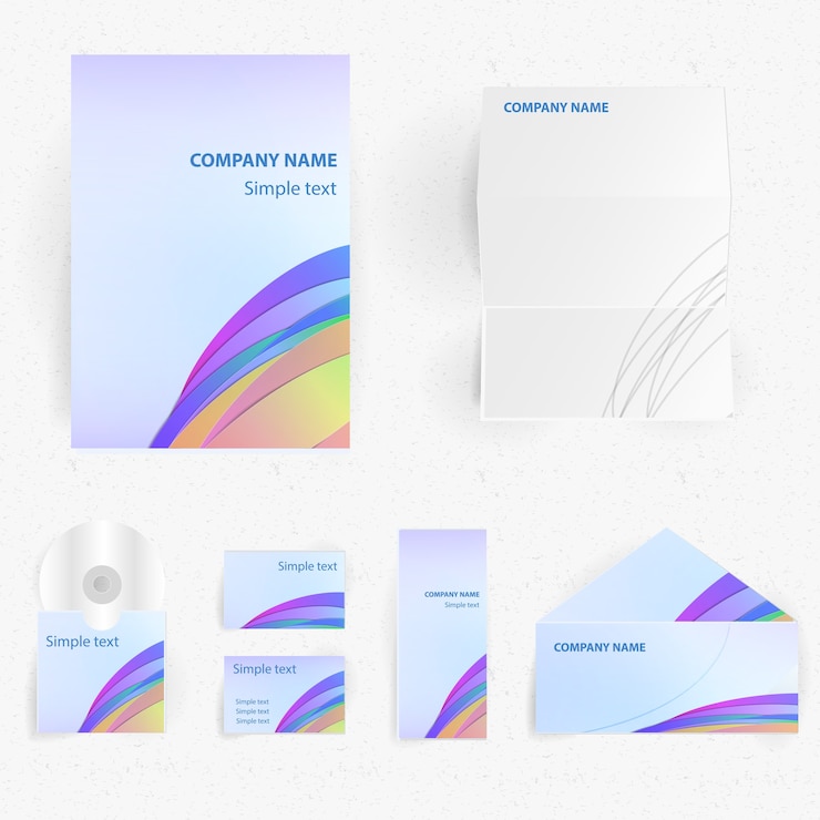 Vector gratuito conjunto de identidad corporativa profesional con nombre de empresa y texto de muestra ilustración vectorial aislada realista