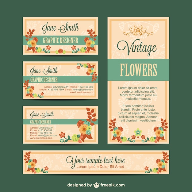 Conjunto de identidad visual con diseño de flores