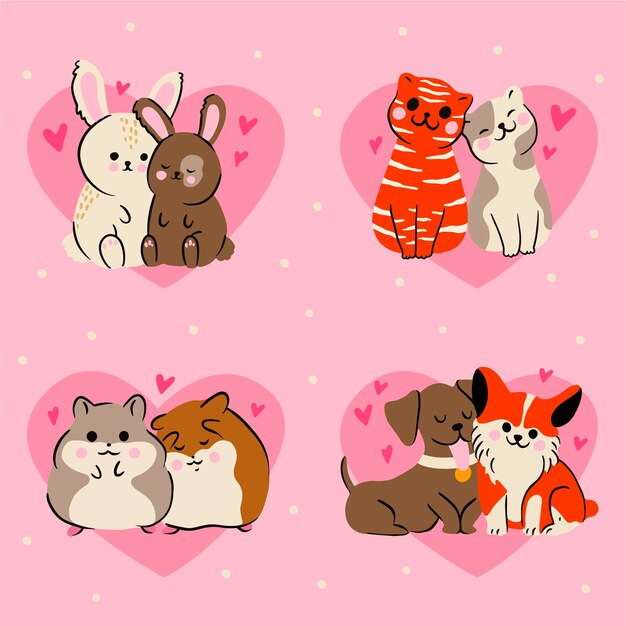 Conjunto de ilustración de amor animal