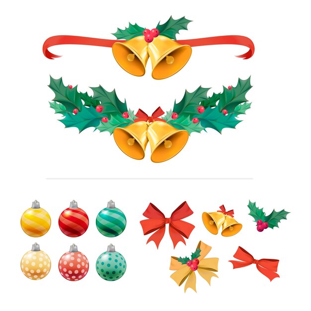 Conjunto de ilustración de artículos de decoración de Navidad