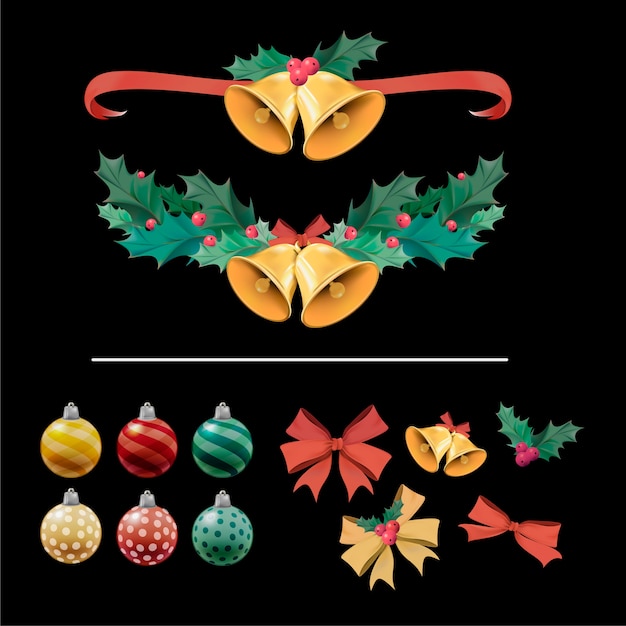 Conjunto de ilustración de artículos de decoración de Navidad