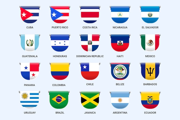 Conjunto de ilustración de banderas latam degradado