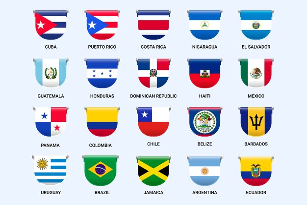 Conjunto de ilustración de banderas latam degradado