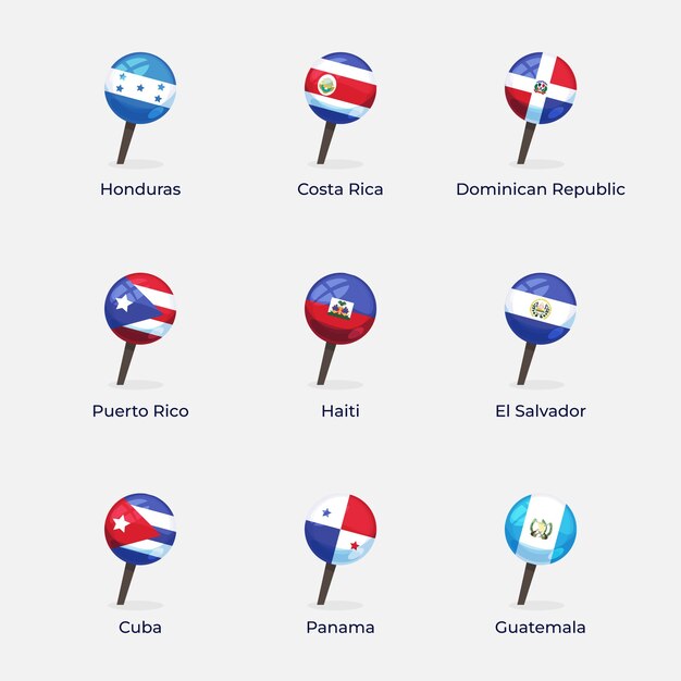 Conjunto de ilustración de banderas de latam de diseño plano