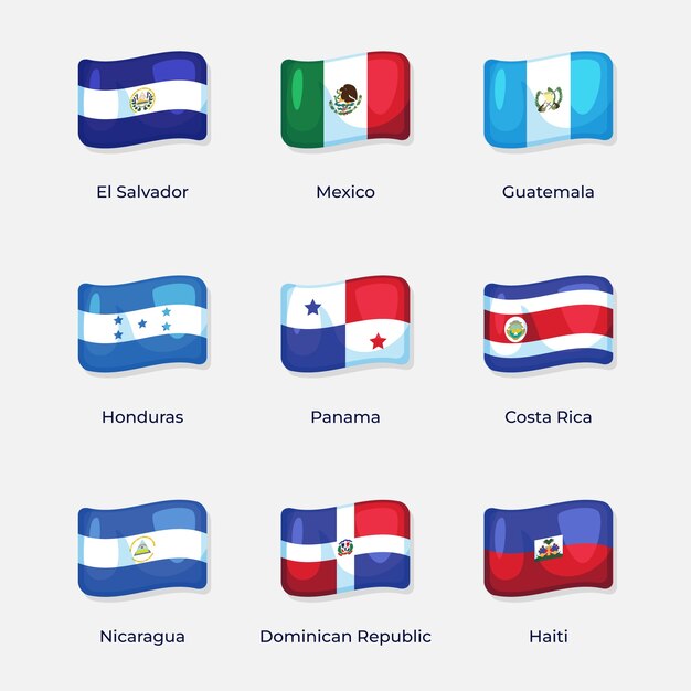 Conjunto de ilustración de banderas de latam de diseño plano