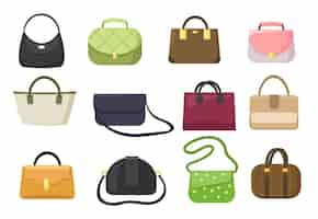 Vector gratuito conjunto de ilustración de bolsos y carteras de lujo de mujer