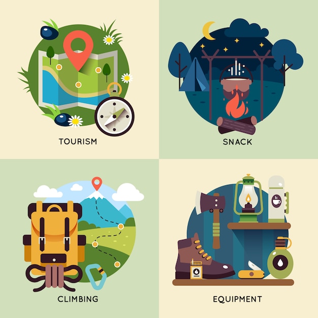 Vector gratuito conjunto de ilustración de camping square