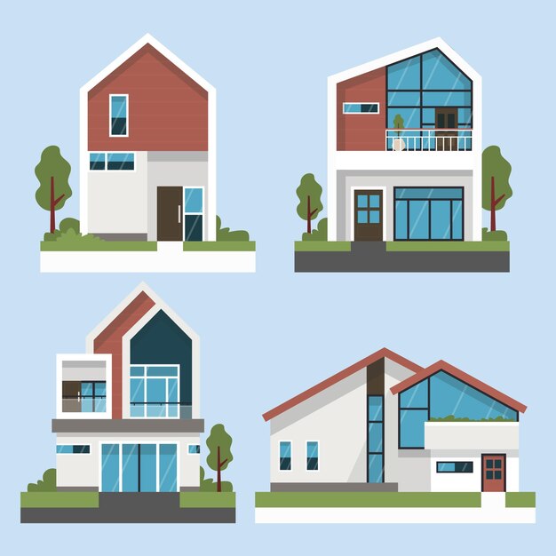 Conjunto de ilustración de casa de diseño plano