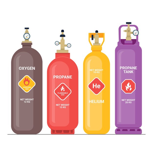 Conjunto de ilustración de cilindro de gas de diseño plano