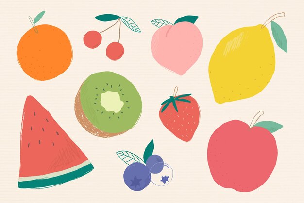 Conjunto de ilustración colorida de frutas mixtas