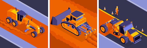 conjunto de ilustración de concepto de construcción de carreteras