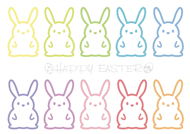 Conjunto de ilustración de contorno colorido del vector de la mascota del conejito de Pascua aislado en un fondo blanco.