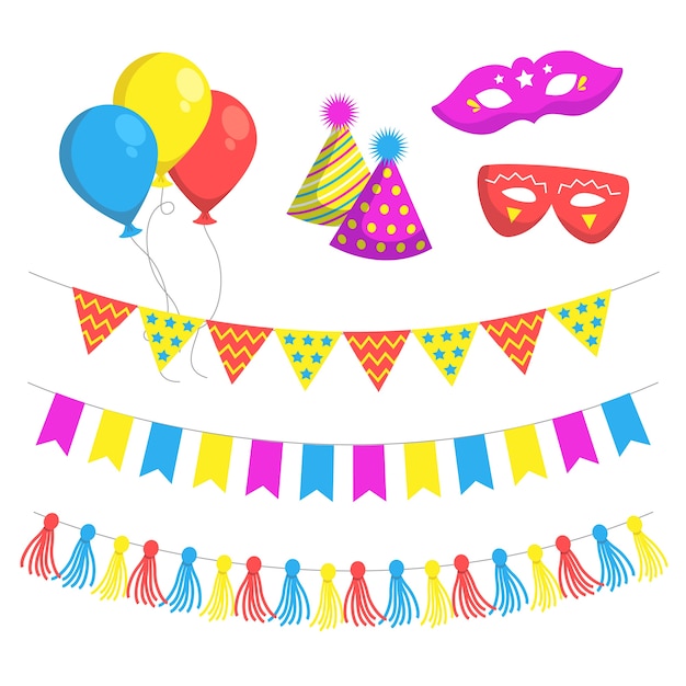 Vector gratuito conjunto de ilustración de decoración de cumpleaños