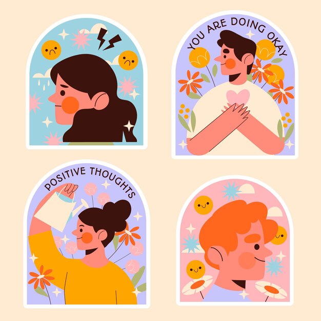 Conjunto de ilustración de diseño plano de salud mental