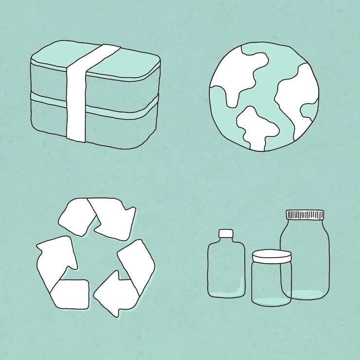 Vector gratuito conjunto de ilustración de doodle de producto ecológico