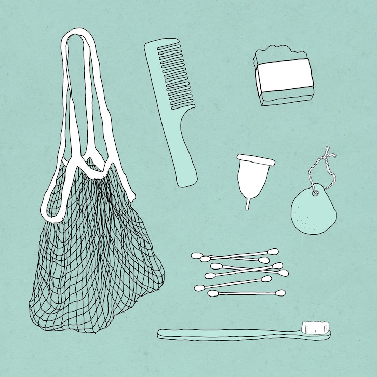 Vector gratuito conjunto de ilustración de doodle de producto ecológico