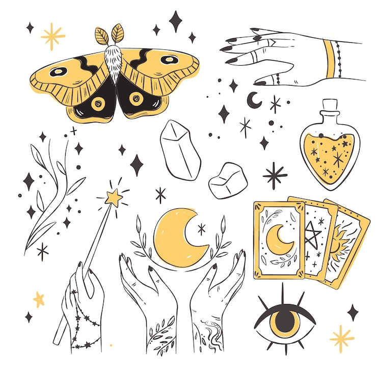 Vector gratuito conjunto de ilustración de elementos esotéricos