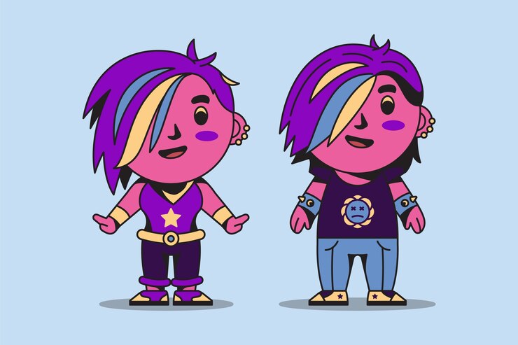 Vector gratuito conjunto de ilustración emo dibujada a mano