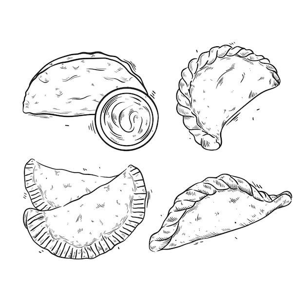 Vector gratuito conjunto de ilustración de empanada dibujada a mano