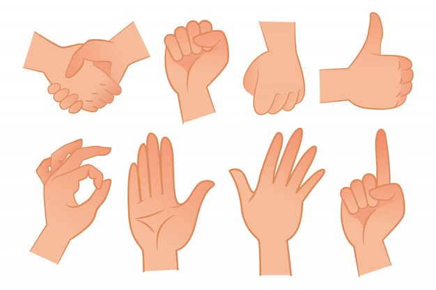 Vector gratuito conjunto de ilustración de gestos de mano