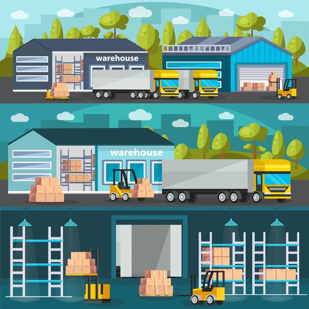 Conjunto de ilustración horizontal de almacén
