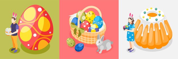 Conjunto de ilustración de huevos y tortas de Pascua