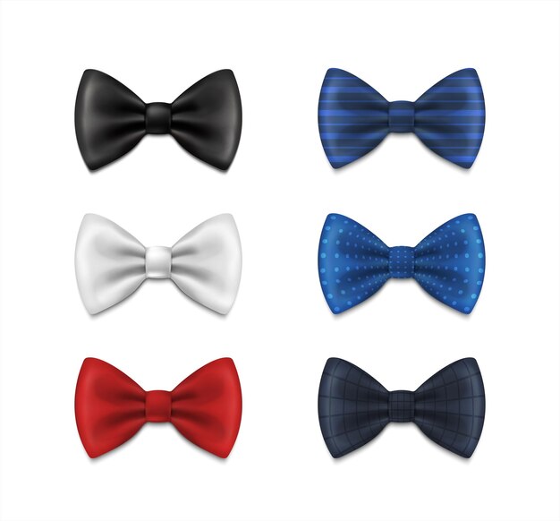 conjunto de ilustración de icono de vector realista Colección de arcos de cuello negro blanco azul