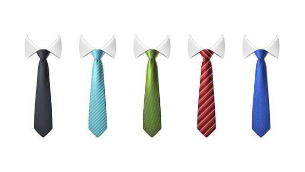 conjunto de ilustración de icono de vector realista Colección de corbatas de cuello coloridas con patrones y blanco