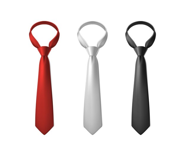 Conjunto de ilustración de icono de vector realista Corbata roja en blanco y negro aislada en blanco