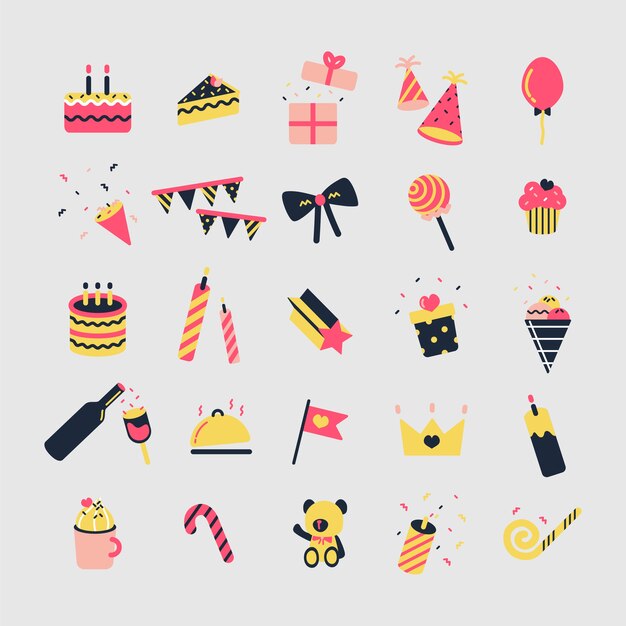 Conjunto de ilustración de iconos de fiesta de cumpleaños