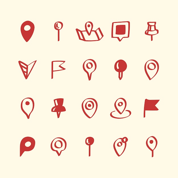 Conjunto de ilustración de iconos de pin de mapa