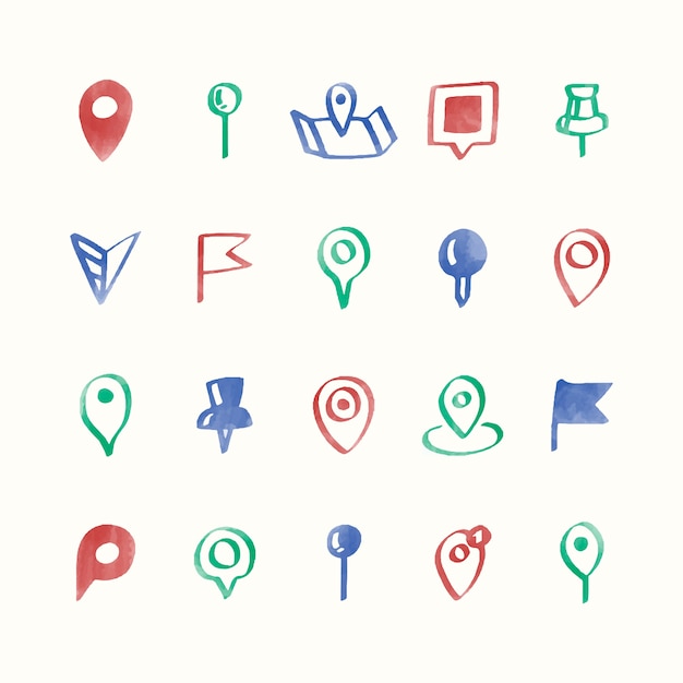 Vector gratuito conjunto de ilustración de iconos de pin de mapa