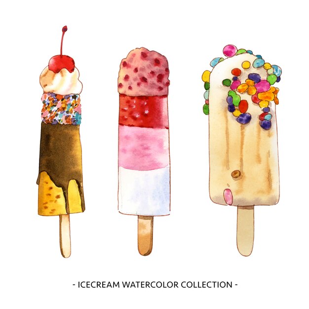 Conjunto de ilustración de palitos de helado acuarela aislado para uso decorativo.