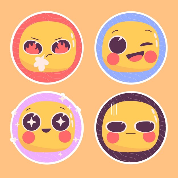 Conjunto de ilustración de pegatinas de emoticonos ingenuos