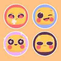 Vector gratuito conjunto de ilustración de pegatinas de emoticonos ingenuos