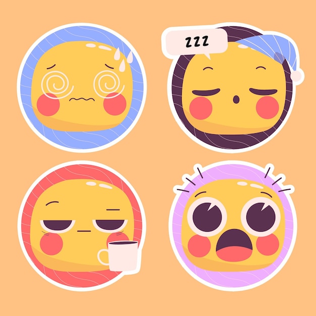 Conjunto de ilustración de pegatinas de emoticonos ingenuos