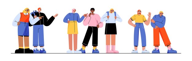Conjunto de ilustración de personaje plano de acoso escolar