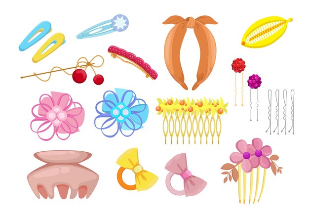 Conjunto de ilustración plana de accesorios para el cabello con estilo